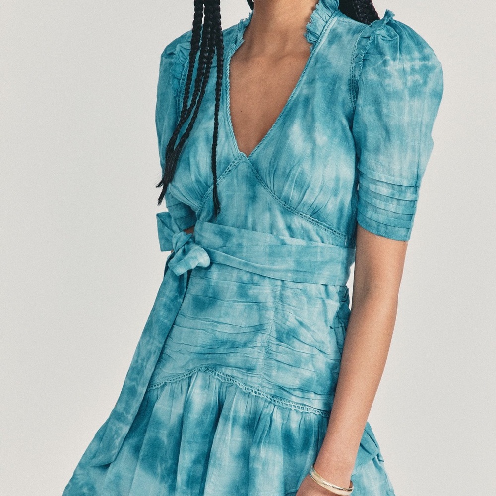 LoveShackFancy Teal Tie-Dye Mini Dress
